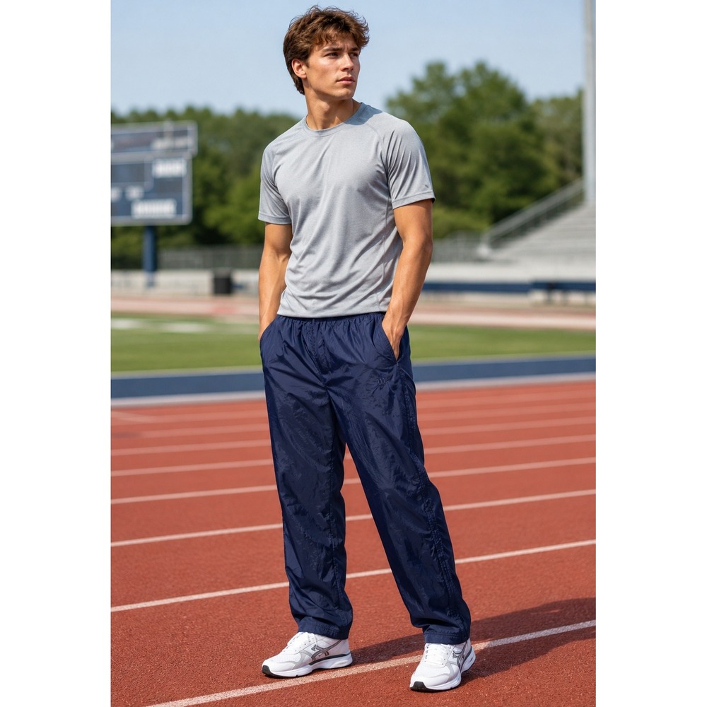 Wilson Mens Navy Blue Nylon Track Pants XL Athletic Windbreaker Lined Joggers